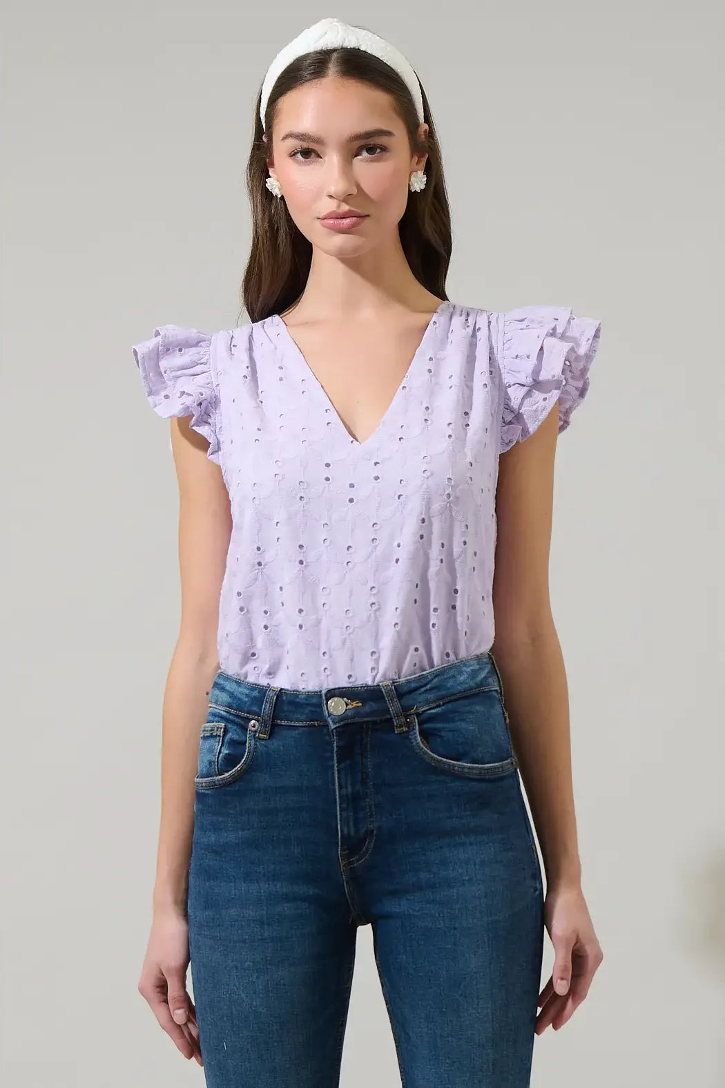 Lavender Eyelet Ruffle Sleeve Top