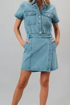 Button Down Short Sleeve Denim Dress