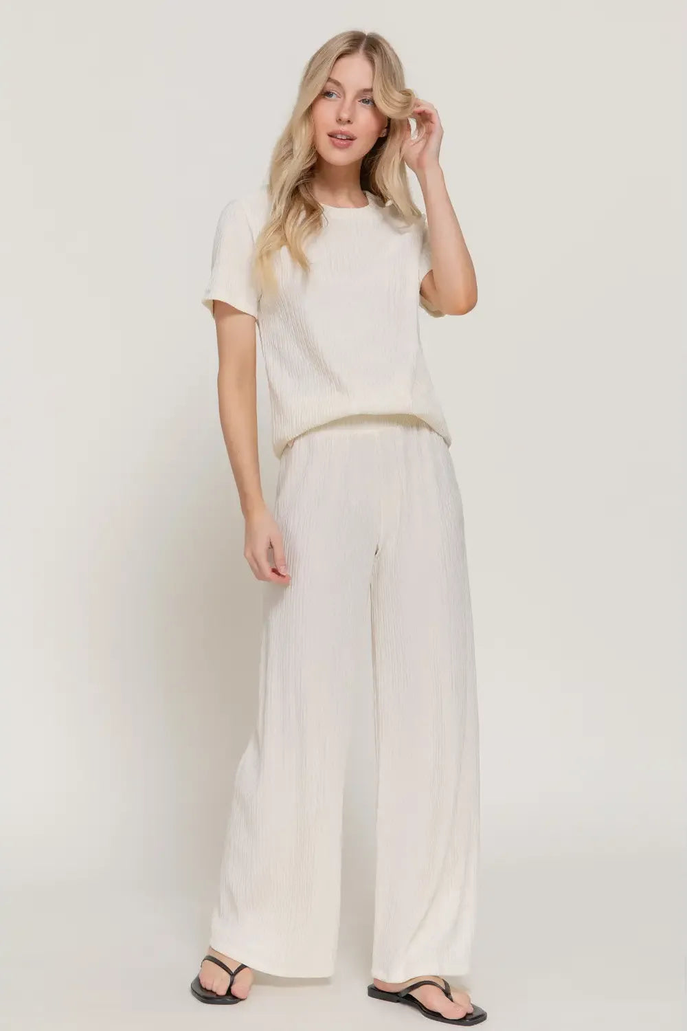 Ivory Wide Leg Knit Pants