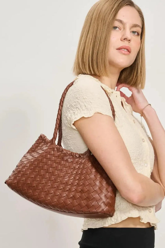 Millie Woven Shoulder Bag (Brown)