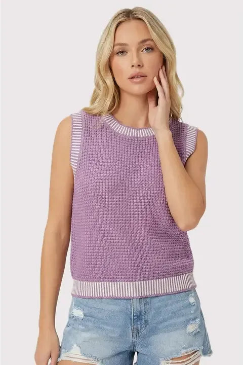 Purple Waffle Knit Tank Sweater