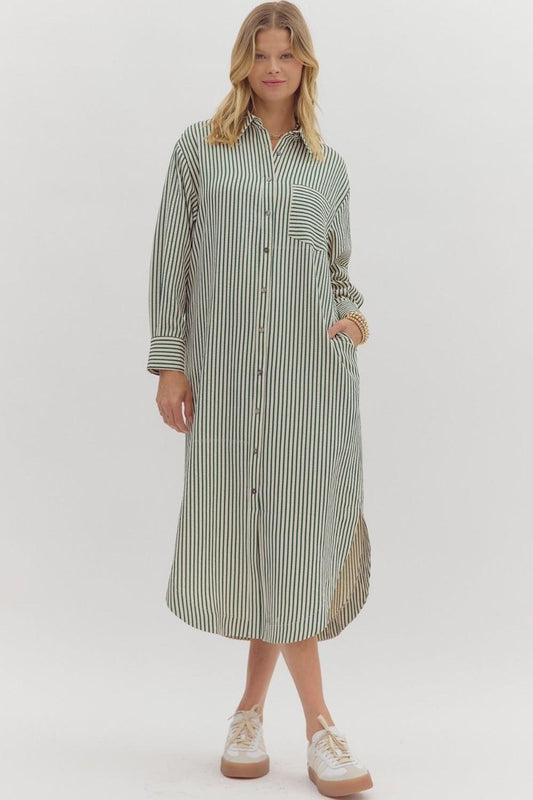 Hunter Green Striped Long Sleeve Dress