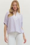 T27620- Lavender Stripe Lightweight V-Neck Top