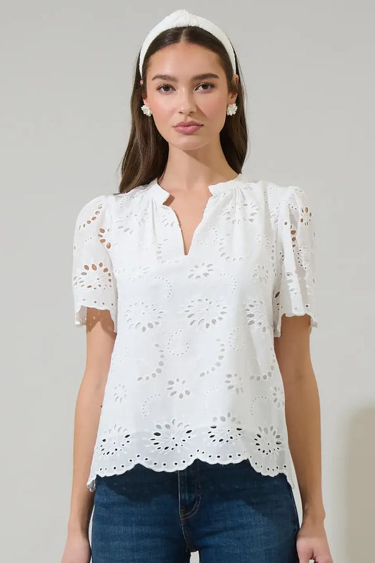 White Eyelet Short Sleeve Top
