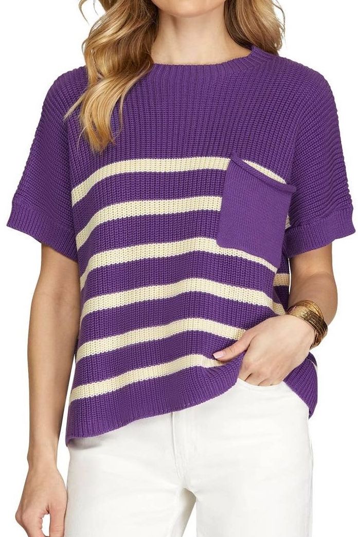 Striped Purple Sweater Short Sleeve