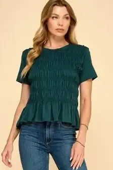 Smocked Detailed Hunter Green Top