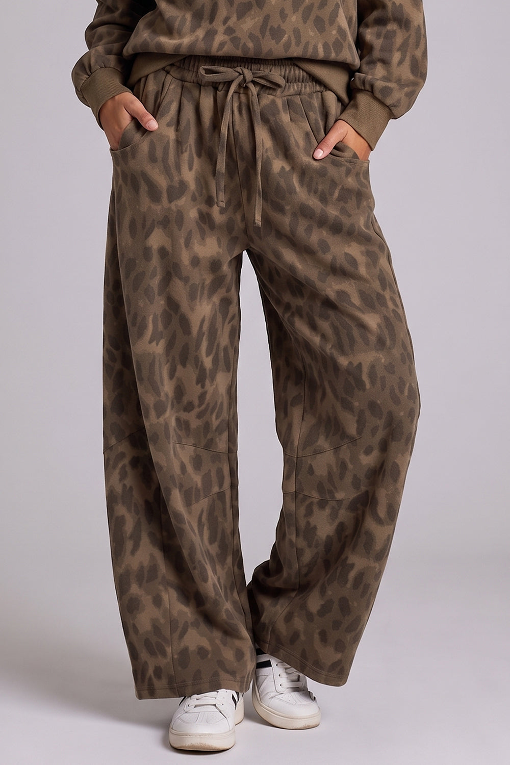 Mocha Leopard Soft Barrel Fit Relaxed Pants
