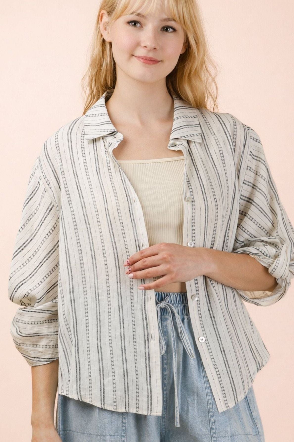 Black Mix Patterned Button Down Top